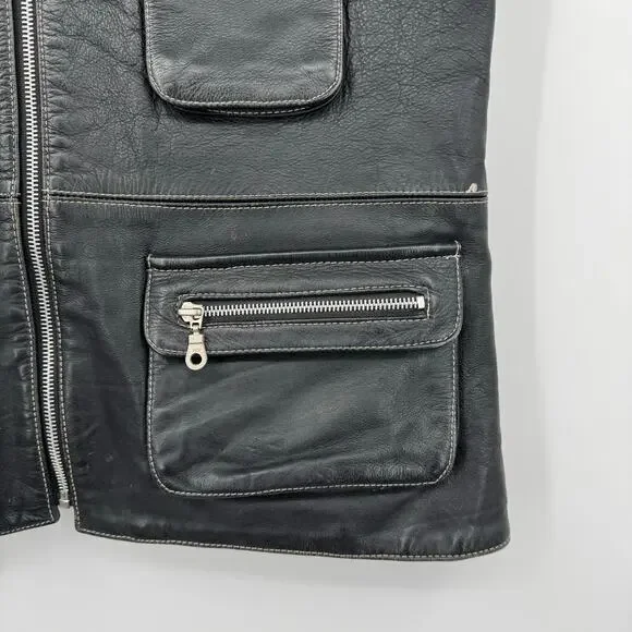 Vintage London Leatherwear NYC Unisex Black Leather Motor Biker Vest Zip-Up Sz S - Picture 8 of 16